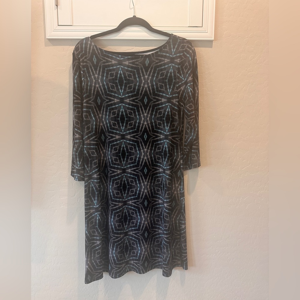 Deborah Viereck - Intel Dress in a beautiful Grey and Turquoise Print.  NWOT.